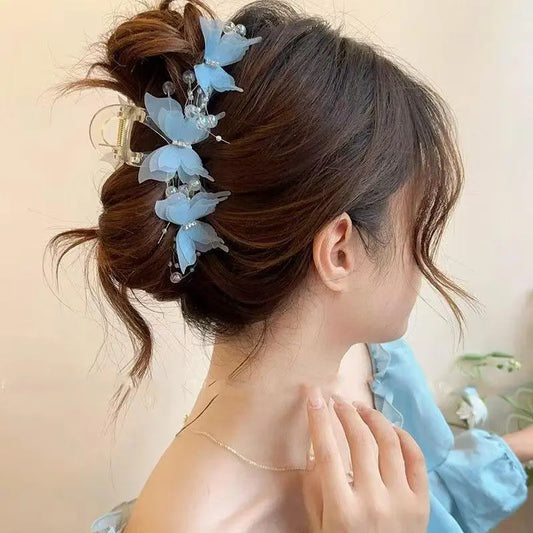 4Pcs Butterfly Hair Claw Clips, Cute Hair Clips with Pearl Rhinestone Design, Large Sweet Claw Clip Fashion Elegant Hair Clip for Thick or Thin Hair 