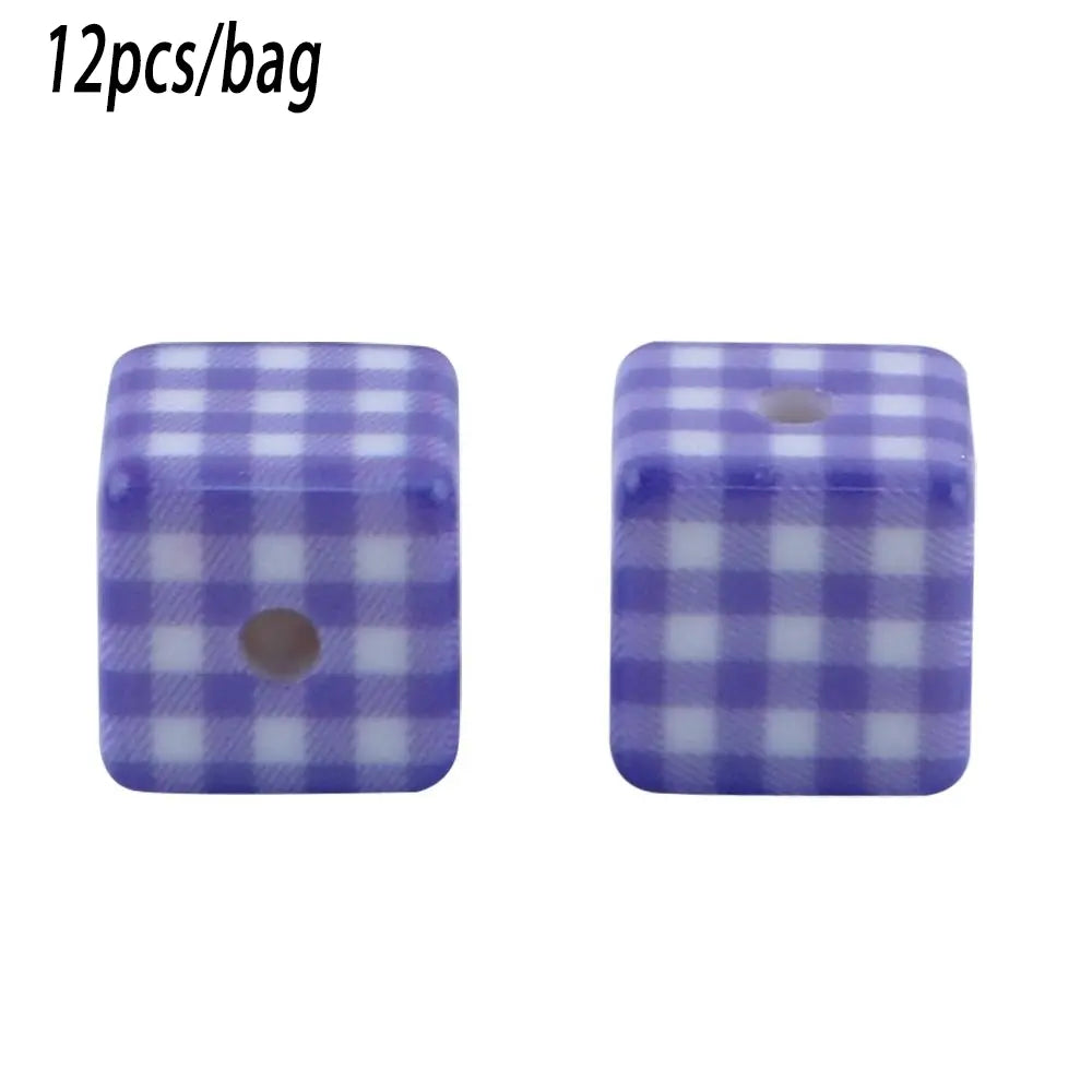 14×14mm 12pcs Acrylic Checkered Cube Beads, DIY Beads, Smoothly Threaded, Ideal for Holiday Decorations Crafts, Suitable for Making Necklaces Bracelets Keychains Phone Charms and other Beads&Bead Assortment