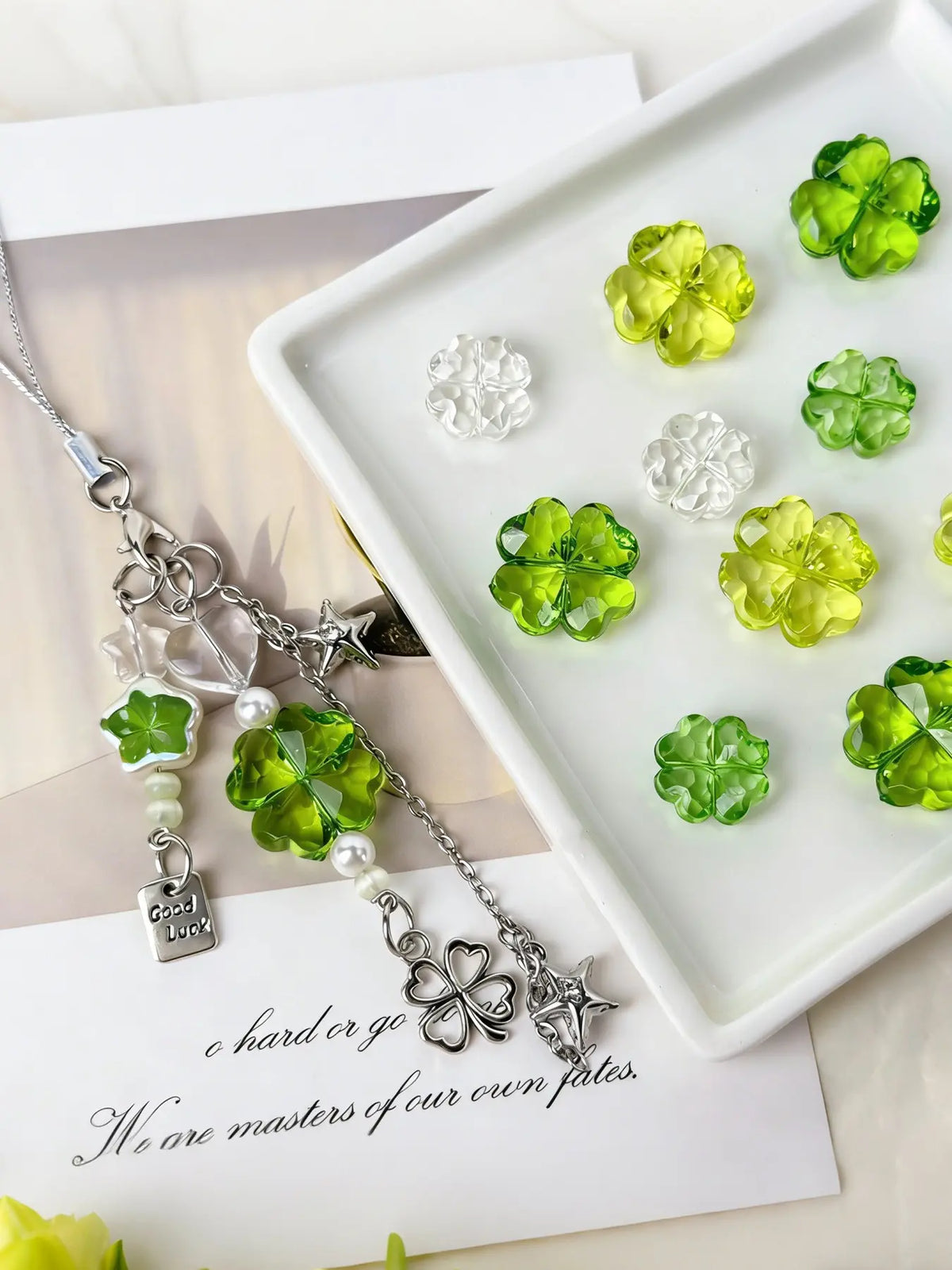 50pcs Acrylic Clover Beads, Lucky DIY Jewelry Making, DIY Beading, Jewelry Making Supplies, Four Leaf Clover Craft, Floral Necklace Earrings, Handmade Accessories, Wholesale Bead