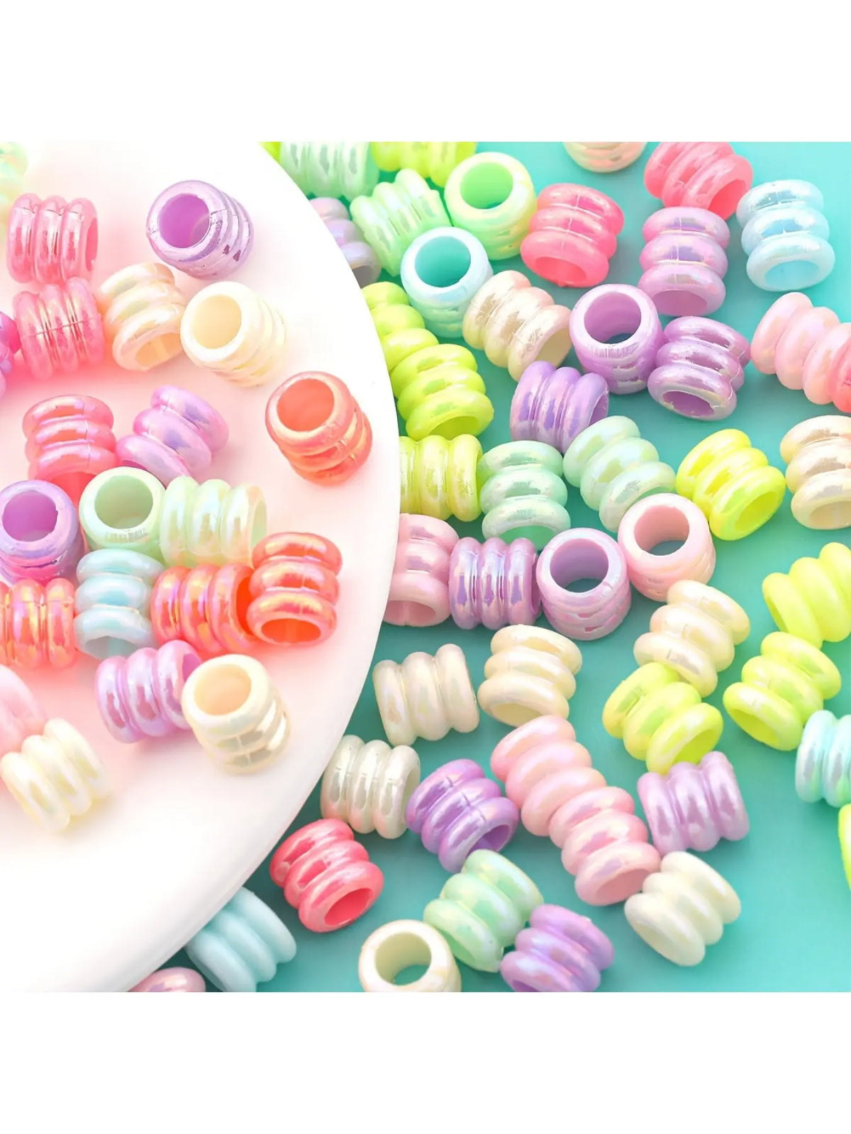 200pcs 7mm Large Hole Loose Beads, Acrylic Beads, Cylindrical Spacer Beads, Iridescent Straight Hole Spacer Beads, Rainbow Drilled Beads, Cartoon Shaped Beads Handmade DIY Bracelets, Necklaces, Anklets, Earrings Jewelry, Beads for Jewelry Making