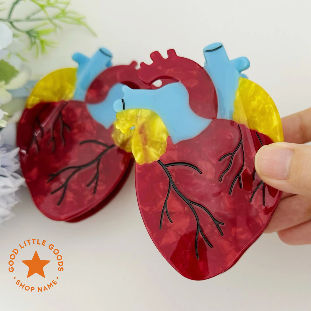 Anatomical Red Heart Hair Claw – Double-Sided Durable Plastic Clip for Women & Girls, Inspired Gift Design for Medical Professionals, Cardiovascular Surgeons, Doctors, Nurses, Premium Hair Accessory for Her, Bestie, BFF