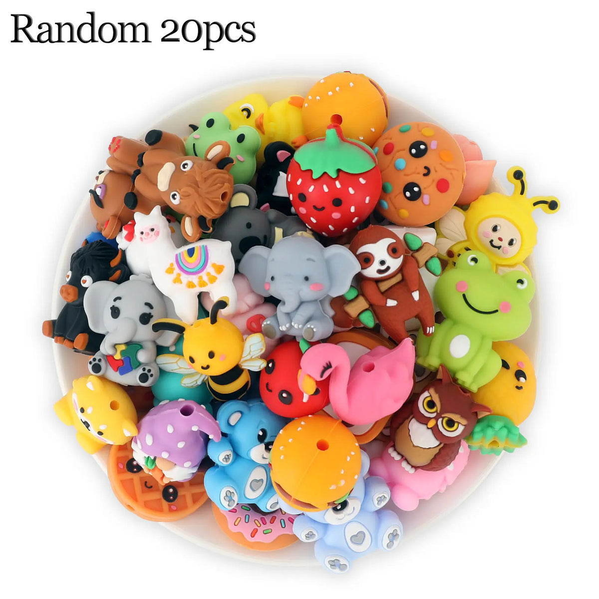 12pcs/20pcs 3D Silicone Beads Set, DIY Mix Beads, Decorative Beads, Beads For Crafts, DIY Jewelry Decoration, DIY Jewelry Keychain Pen Making, Random Cute Animal Food Plant Focal Beads, Craft Accessories, Beading Accessories for Homemade Gifts