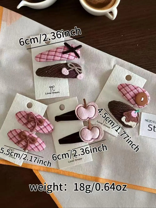 8‑Pack Cute Cottagecore Fruit & Bow Embroidered Snap Hair Clips Set, Plaid Fabric Decorative Side Bangs Hair Barrettes, Sweet Coquette Aesthetic Non‑Slip Hair Pins, Fashion Hair Accessories for Women & Girls