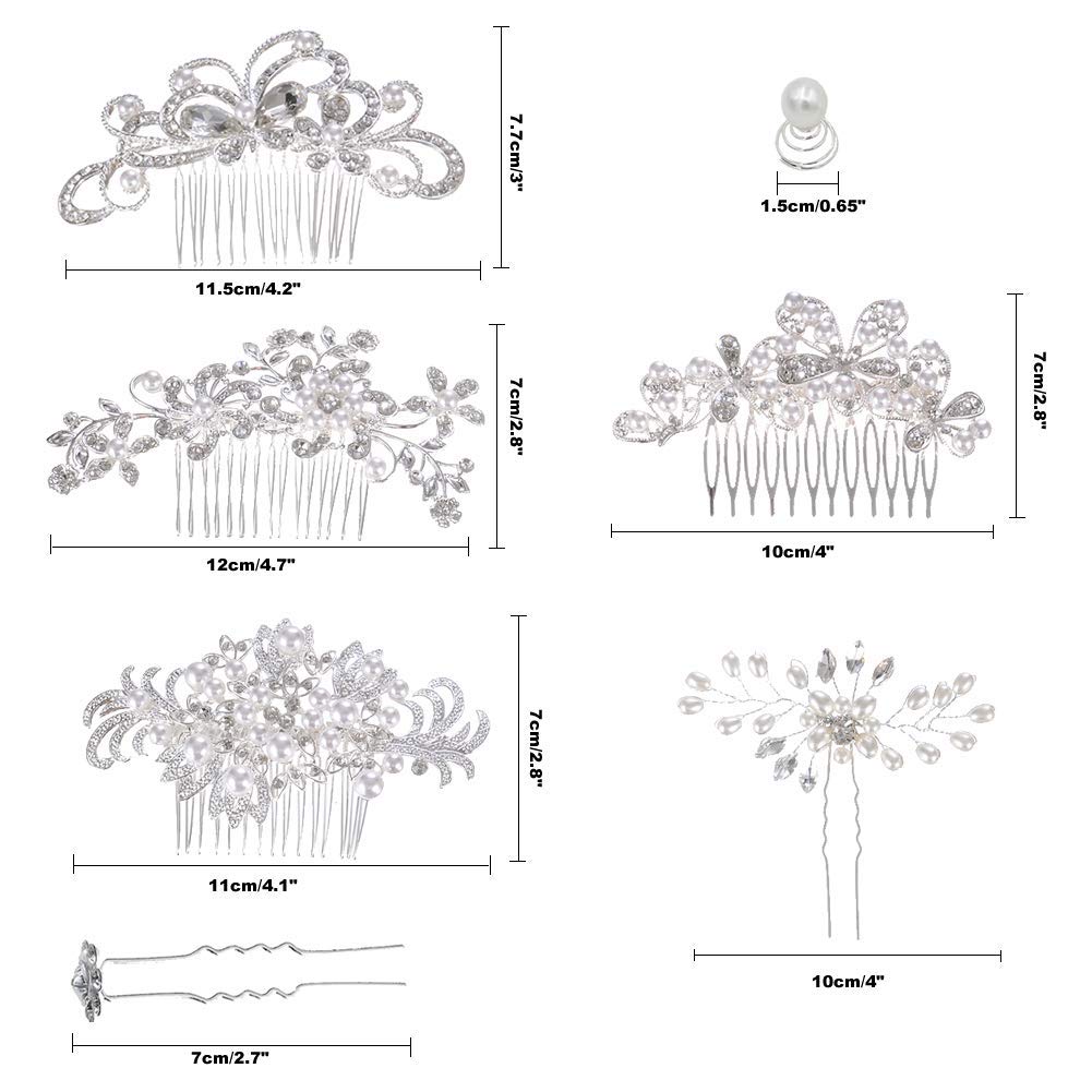 inSowni 32 Pack Silver Wedding Hair Side Combs+U-shaped & Twist Bridal Hair Pins Pieces Accessories Rhinestone Pearls for Women Girls Brides Bridesmaids