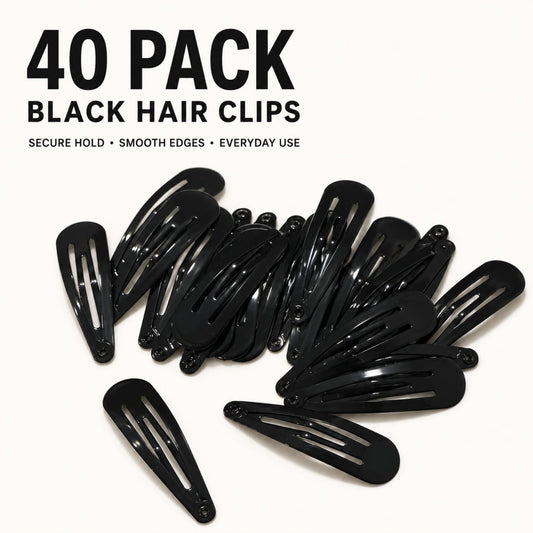 40 Pack Black 2 Inch Barrettes Women Metal Snap Hair Clips Accessories