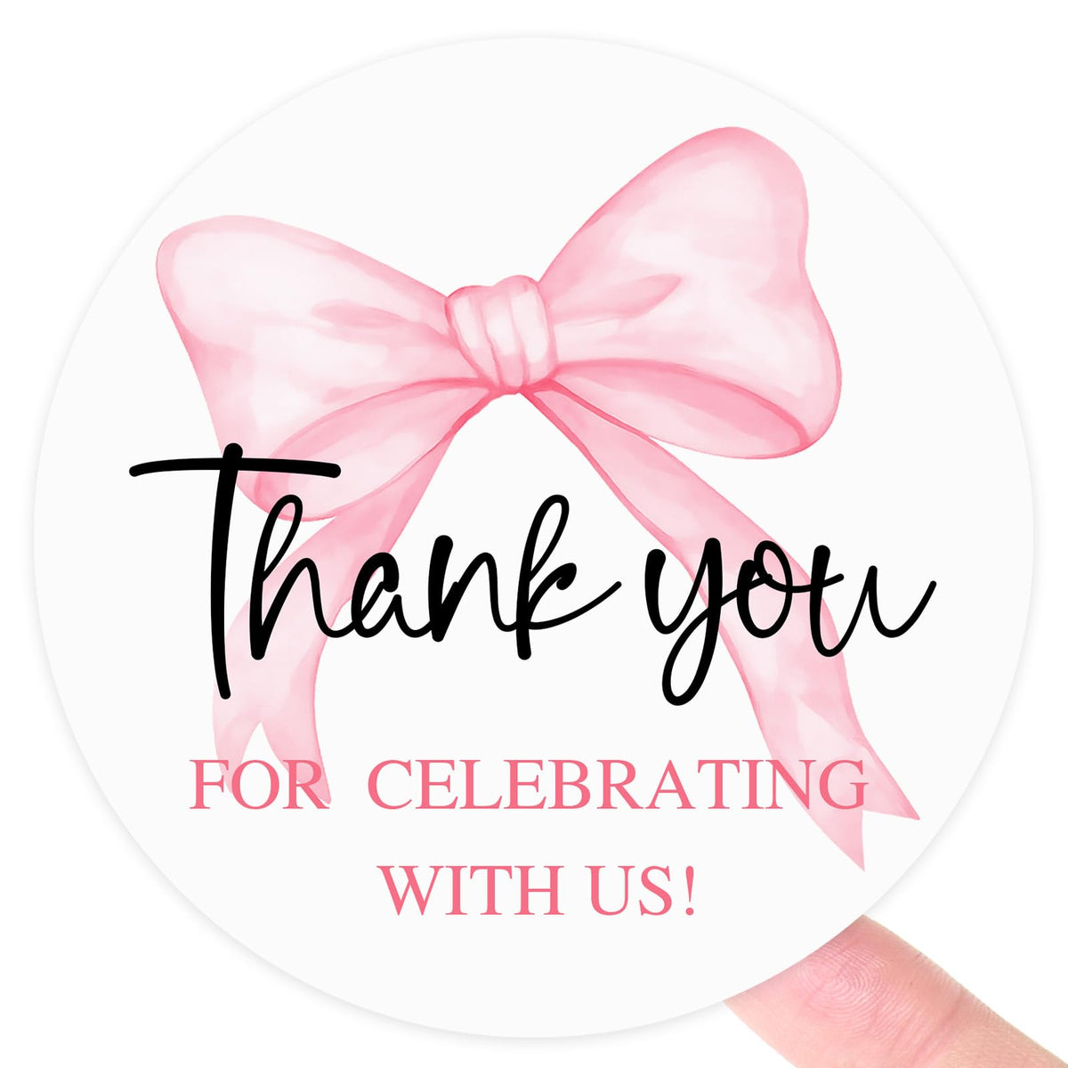 120 Pink Thank You Stickers for Celebrating with Me, Coquette Bow Party Favor Labels for Baby Shower, Birthday & Graduation, Favor Bag Seals for Moms-to-Be, Graduates & Party Hosts, 1.6 Inch