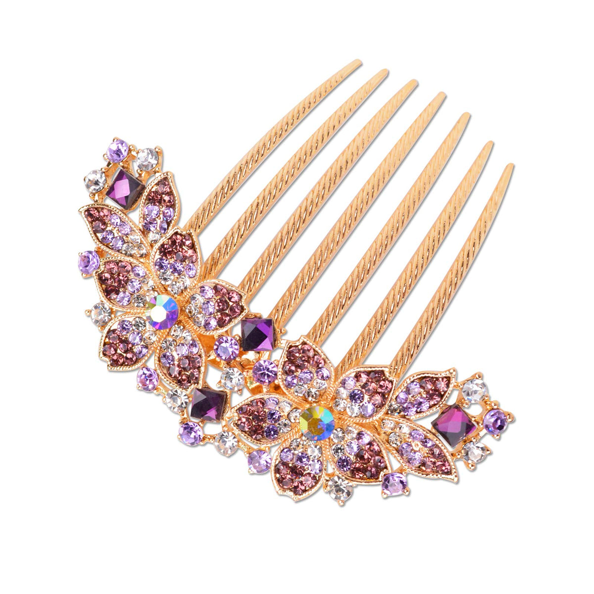 Women Rhinestone Inlaid Flower Hair Comb Hairpin Barrette Accessory,Also Perfect Mother's Day Gifts for Mom (Champagne)