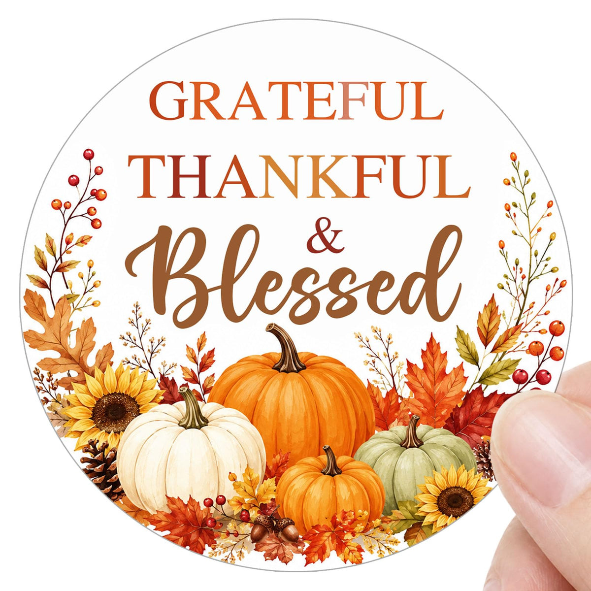 60 Pcs Grateful Thankful Blessed Stickers, Thanksgiving Harvest Labels with Pumpkin Design for Treat Bags, Gift Boxes, Envelopes, Friendsgiving Favors, Teachers & Hosts, 2 Inch