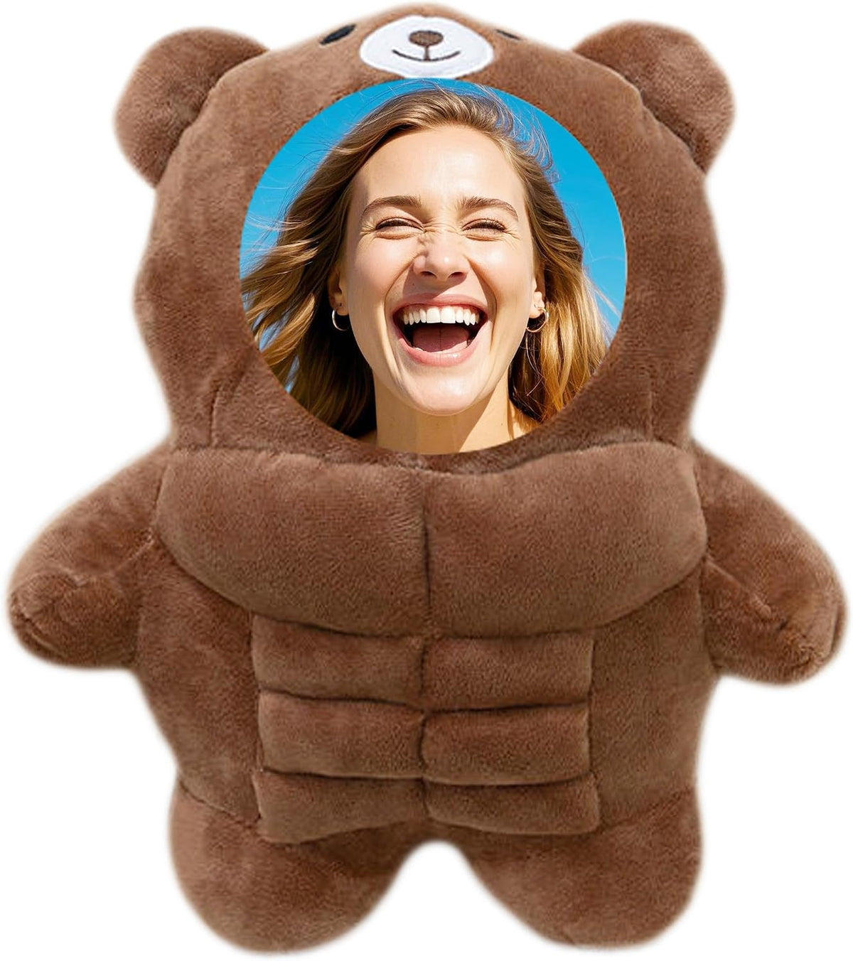 Custom Photo Muscle Plush Bear Pillow Personalized Stuffed Animal Gift for Valentine's Day Birthday Couples Him Her Unique Bear Pillow with Your Photo Design