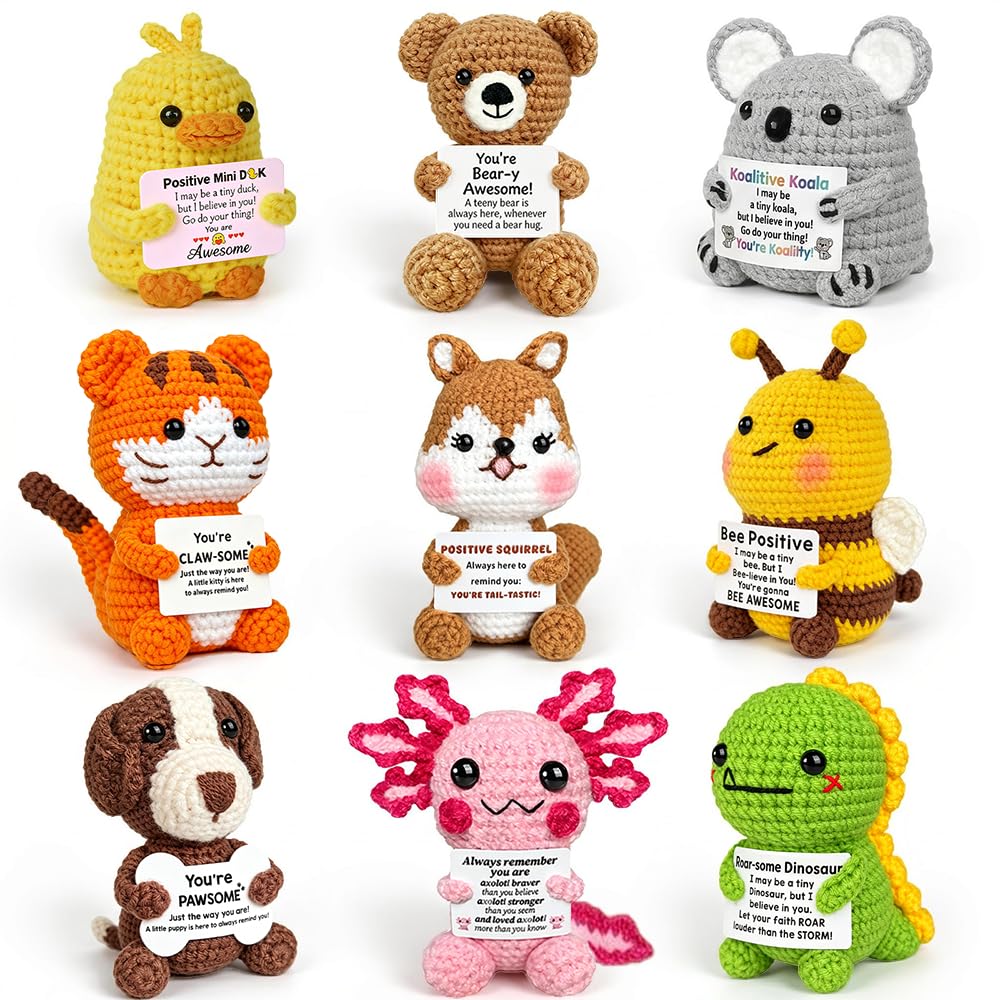 Positive Crochet Animals Bulk with Inspirational Support Messages Cards