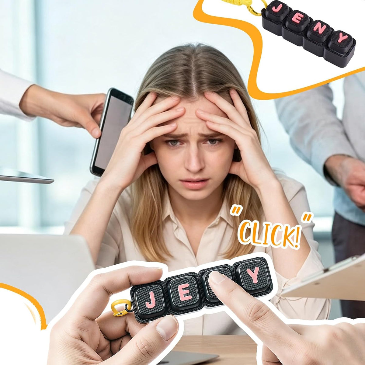 Custom Keyboard Fidget Toy Personalized Name Clicker Keychain with Lanyard
