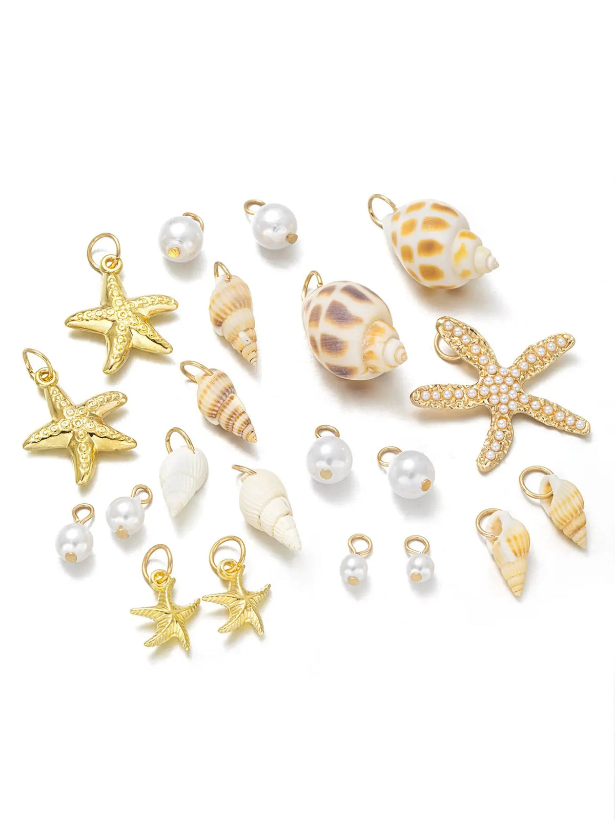 21 Pieces Beach Style Metal Starfish Imitation Pearl Shell Conch Pendant DIY Craft Supplies, Boho Jewelry Making Accessories for All Seasons, Beads Charms Accessories, DIY Jewelry Decoration