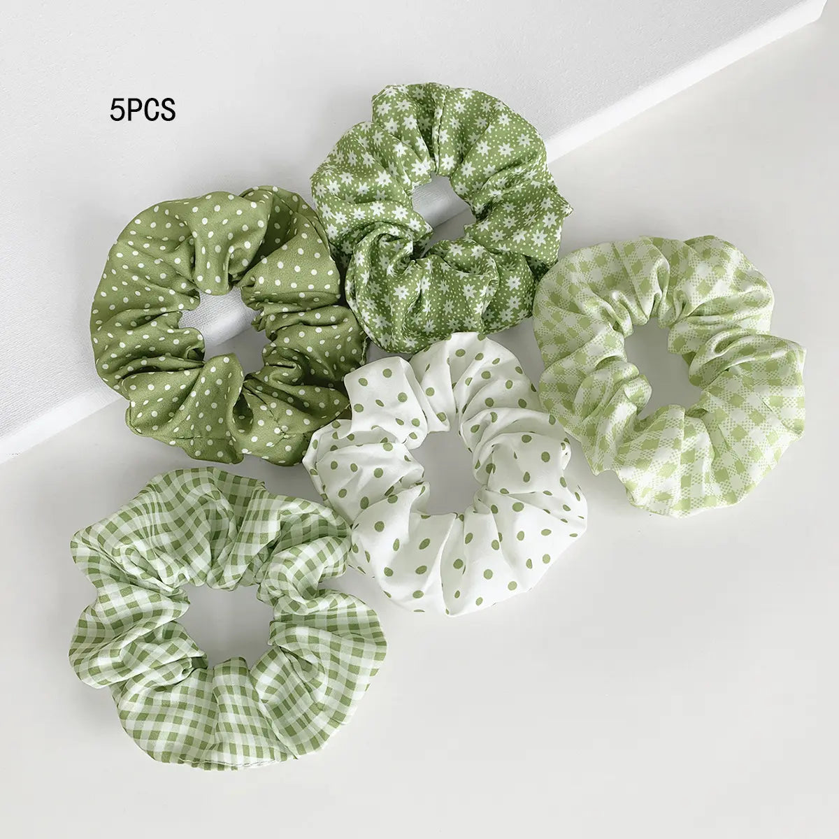 Women's Vintage Pastel Band-Shaped Hairbands & Scrunchies - Plaid/Polka, Floral Prints, Metal Accents, Elastic Fabric Hair Rubber Bands for Everyday Hairstyles