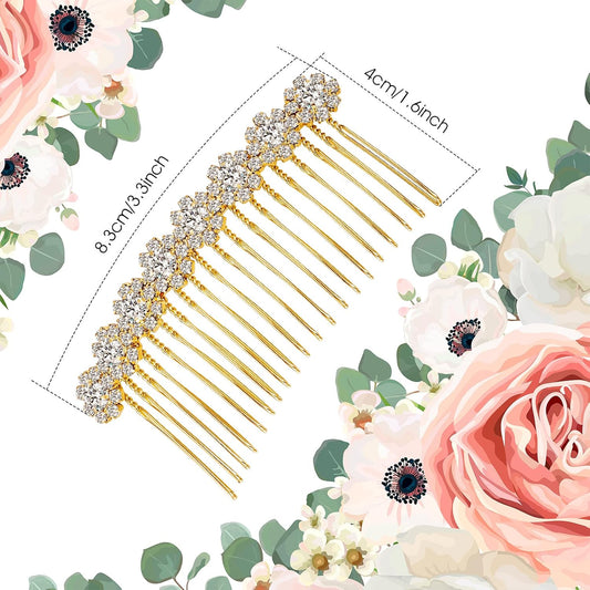 Geosar 4 Pcs Rhinestone Hair Comb for Women, Silver,Gold