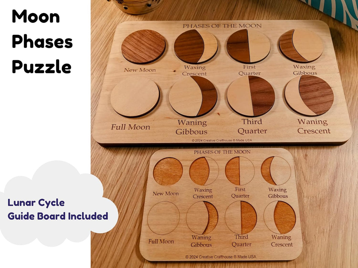 Creative Crafthouse Moon Phases Wood Puzzle, Lunar Cycle Learning Board
