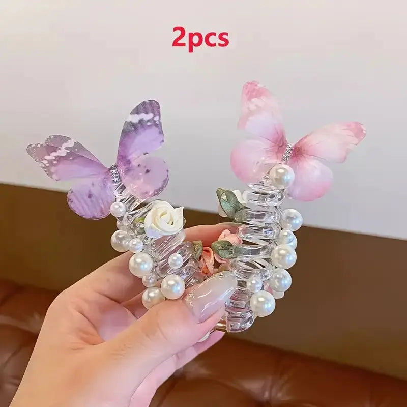 Female Elastic Band Scrunchies, Fairy-Style Rose Motif Phone Cord Hair Ties, Forest-Themed Ponytail Accessories for Bubble Braids, Updos, Daily Wear
