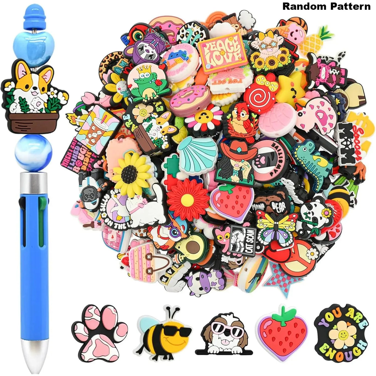 30pcs Silicone Focal Beads for Beadable Pens, Cute Random Pattern Pen Beads, DIY Beaded Pens, Keychains, Bracelets, Lanyard Jewelry Making, DIY Beading Accessories, Beading Supplies, Beaded Set, Beads for Crafts