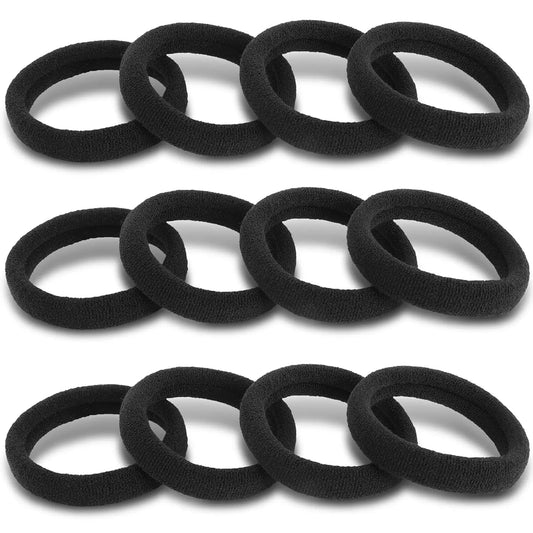 Women's Black Cotton Seamless Elastic Ponytail Holders - 120 Count, 1.8 in Diameter, Elastic Band Scrunchie, Stretchy for Thick Hair, Workout Ready