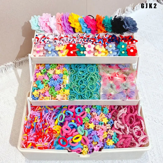 600Pcs Mixed Hair Accessories Set, Flower Hair Clips & Colorful Elastic Hair Ties, Bulk Hair Decor Kit, OPP Bag Packing, Storage Box For Photo Display Only, Not Included,sohochic