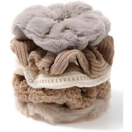 5 count Furry Scrunchies Elastic Hair Scrunchies for Women and Girls