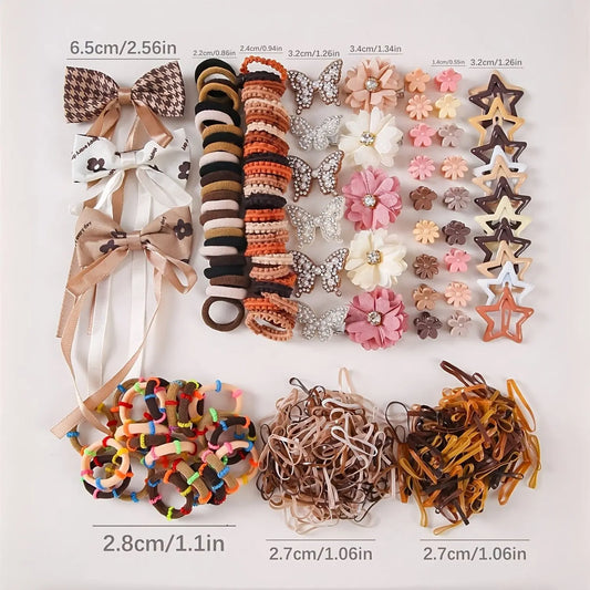 808Pcs Sweet Bow Flower Hair Accessories Set, Assorted Hair Ties, Clips and Barrettes, Cute Daily Hair Decorations for Girls