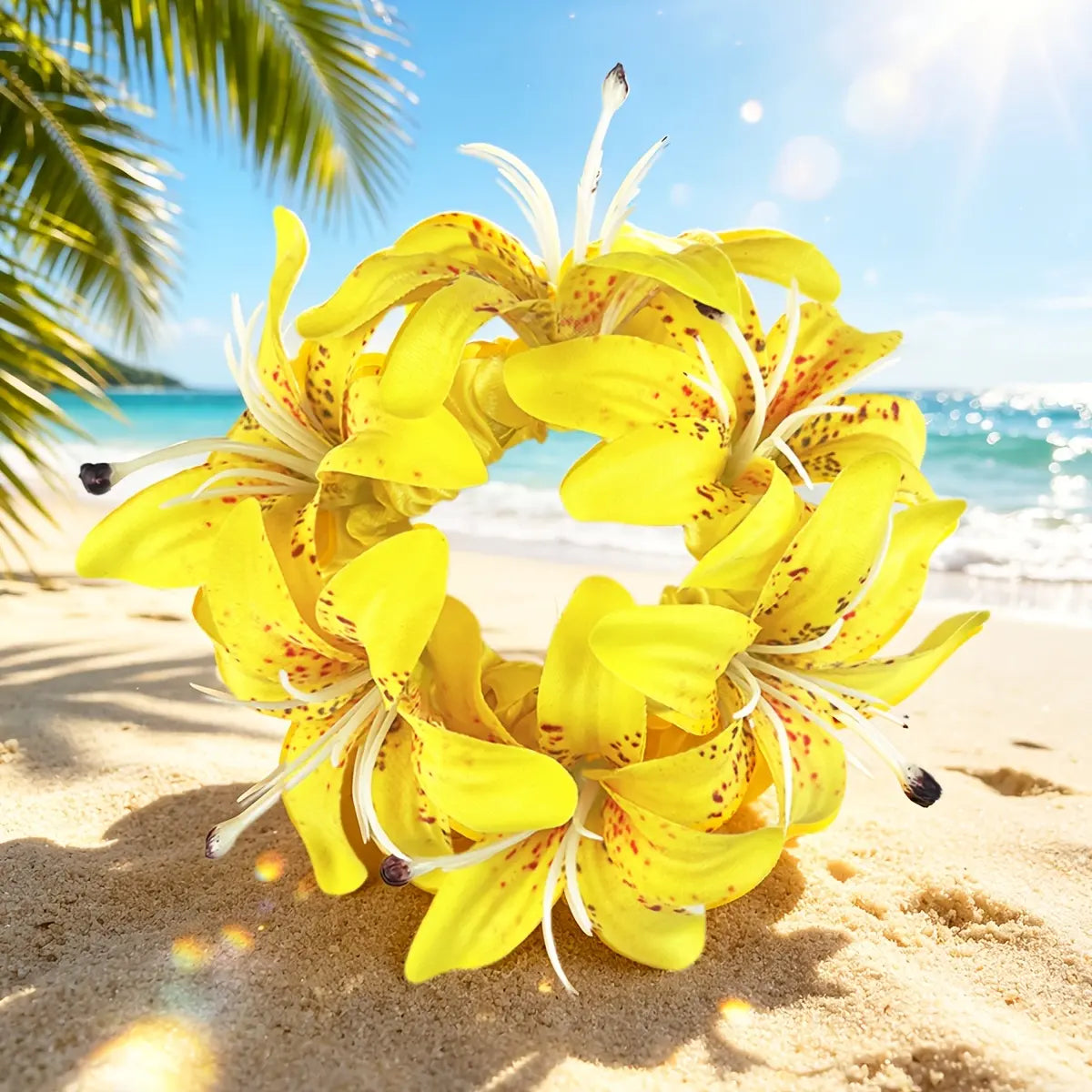 Women's 4-PCS Lightweight Romantic Synthetic Full Bloom Boho Artificial Lily Scrunchie, Big Floral Elastic Cute Hairbands & Scrunchies, Vacation Beach Hair Decor - Ideal for Beach Vacation, Wedding, Festival Styling sohochic