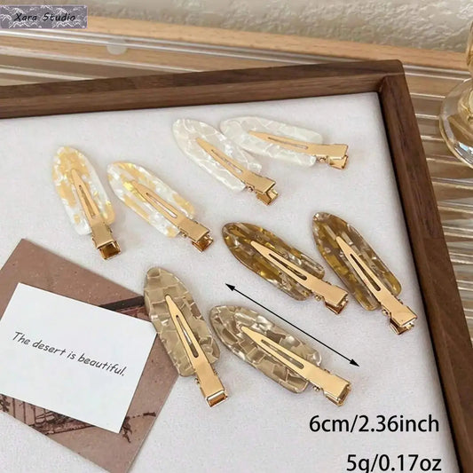 Female 8-Pack Elegant Marble Print Hair Styling Clips Set, Wear-Resistant Acetic Resin Alligator Barrettes, Non-Slip Secure Hold for Bangs Styling,sohochic