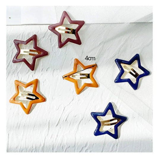 Women’s & Girls’ Kawaii Star Metal Snap Clips, 12-Piece Colored Fashion Hairpins with Snap Closure, Decorative Hair Styling Clips for Daily Use & Parties