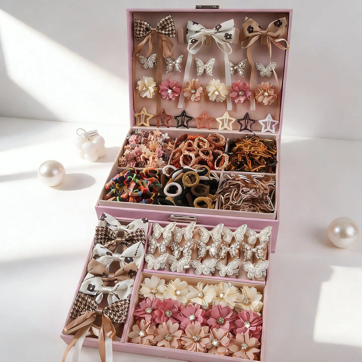 808Pcs Sweet Bow Flower Hair Accessories Set, Assorted Hair Ties, Clips and Barrettes, Cute Daily Hair Decorations for Girls