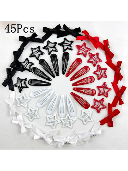 18/27/36/45PcsY2K Star Metal Snap Hair Clips, Cute Bow Hair Clip, Multi Color, Versatile Hair Accessories for Women, Minimalist Style, Elegant Design