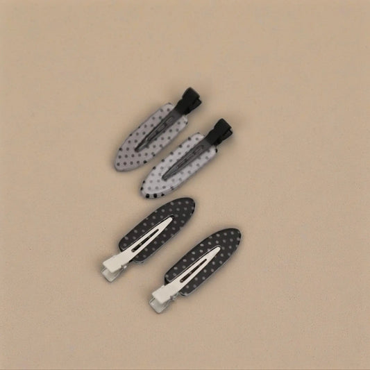 Female 4pcs/Set Cute Elegant Acetate Seamless Polka Dot Hair Clips - Black & White Acrylic Alligator Clips, Bangs & Side Comb Accessories, Everyday Fashion Hair Accessory Set, Abs-Ready Style