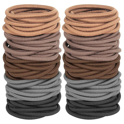 120PCS Nylon Solid Color 4mm Tie-Band Hairbands & Scrunchies Variety Pack - High Stretch Durable Everyday Hair Accessories for Thick Hair