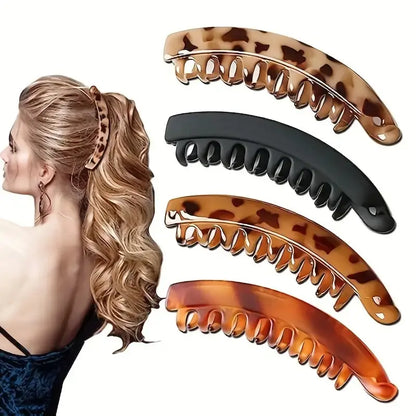 Matte & Tortoise Shell Acrylic Banana Hair Clips - Unisex Strong Non-Slip Grip for Thick, Curly Hair, Ponytail Holders (4,6,10 Pack) - Ideal for Engagement, Memorial Day, Anniversary, Ceremony Events, Daily Wear