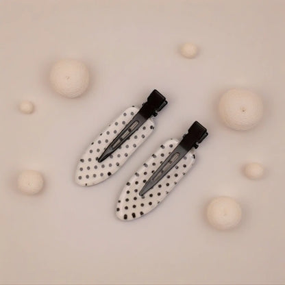 Female 4pcs/Set Cute Elegant Acetate Seamless Polka Dot Hair Clips - Black & White Acrylic Alligator Clips, Bangs & Side Comb Accessories, Everyday Fashion Hair Accessory Set, Abs-Ready Style