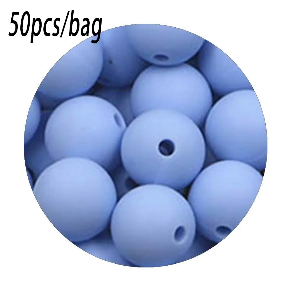 Silicone Beads Kit, 50 pcs Beaded Set of 15 mm Silicone Beads, Bead Assortment and DIY Beading and Jewelry Making Supplies for Keychains, Necklaces and Jewelry Crafts