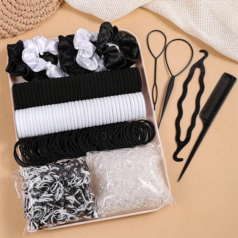 Women's Minimalist No Damage Hair Ties Set - 10-Piece Polyester Neutral Scrunchies Bulk, Classic Accessory Set for Daily Hairstyling Ponytail Holders, Sohochic Fashion Items, 10 Pieces