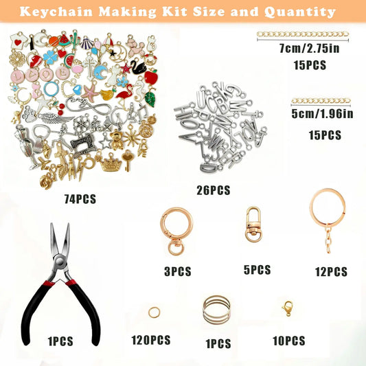 282-Piece Keychain Making Kit with Fashionable Charms, Includes 20 Clips & 30 Extender Chains, DIY Jewelry Craft Tools Set for Birthdays, Christmas Gifts, DIY Jewelry Accessories, DIY Kits