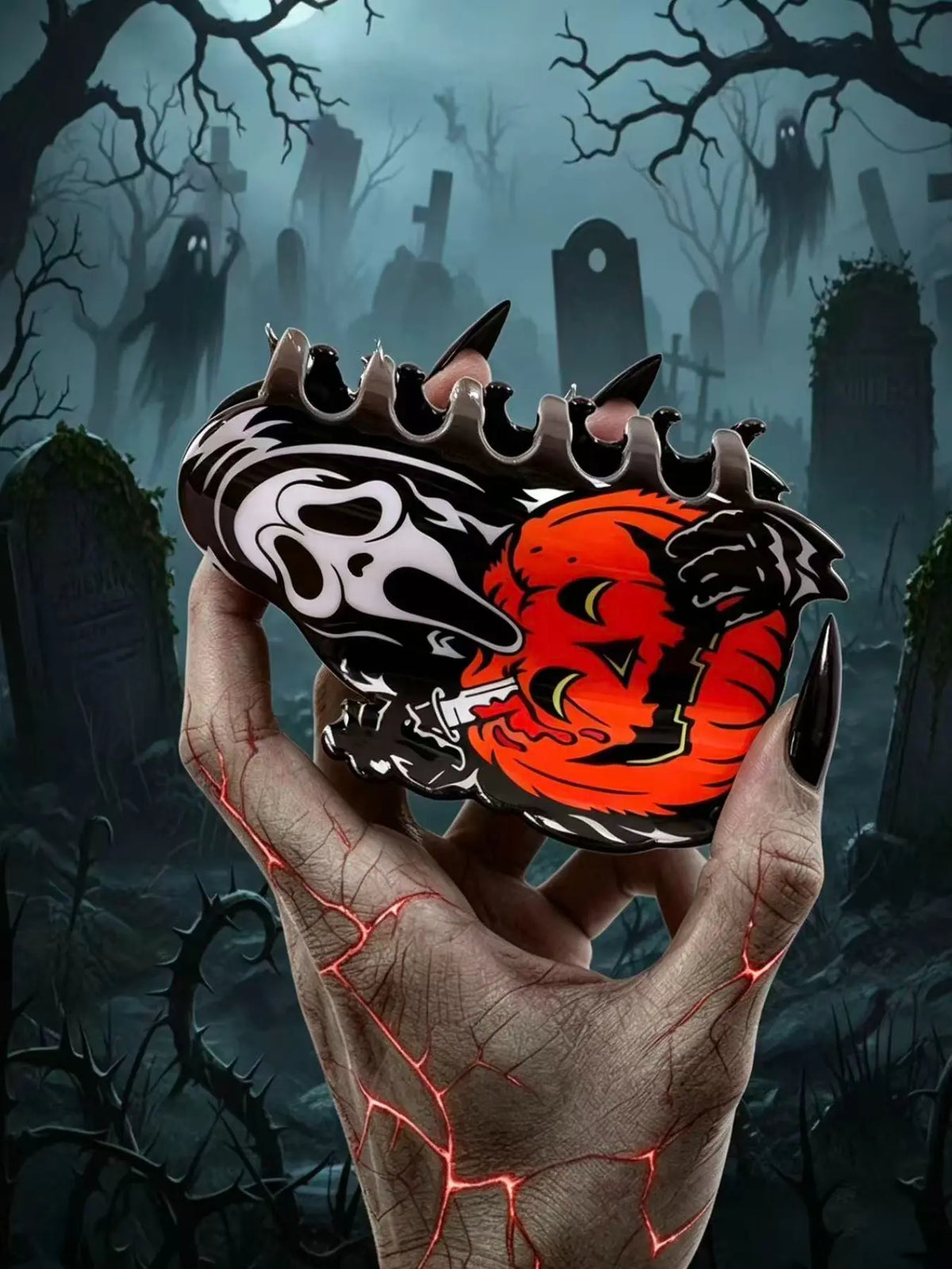 Halloween Large Hair Claw Clip, Horror Ghost Face & Pumpkin Print Jaw Hair Clamp, Spooky Gothic Decorative Hair Grip, Strong Hold Costume Hair Accessory for Women Girls Halloween Party Cosplay