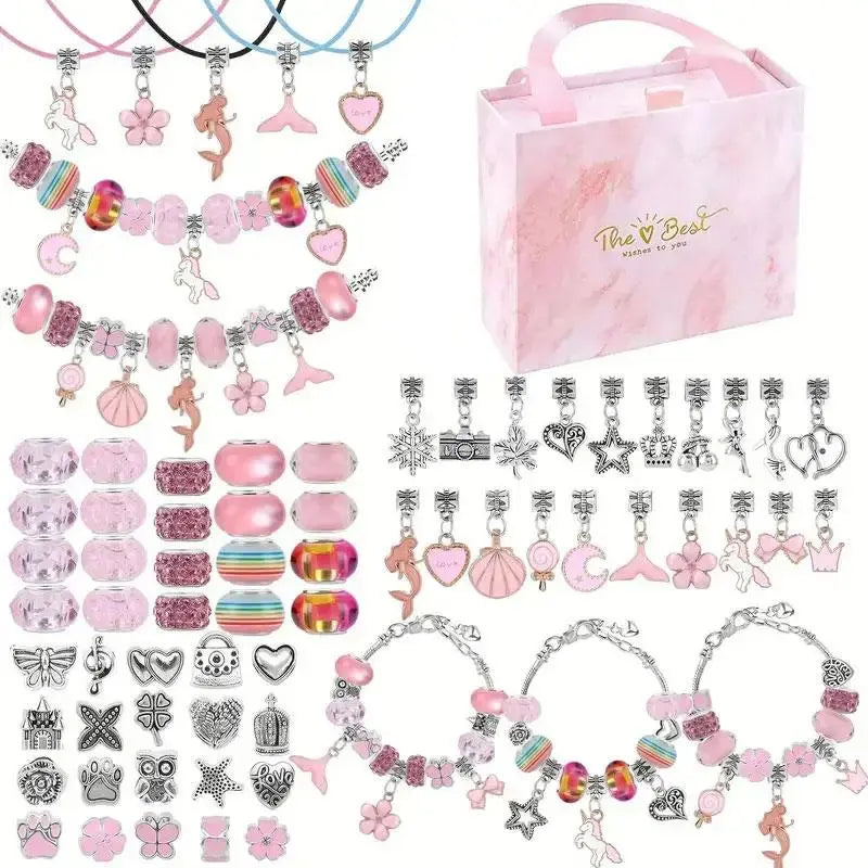 67-Piece DIY Jewelry Accessories with Charms Mix Beads Bracelet Kit for Girls Aged 6-10, Includes Jewelry Making Supplies & Portable Box, Bracelet Beads and Charms, Perfect Birthday Gift Idea, Jewelry Making Kits