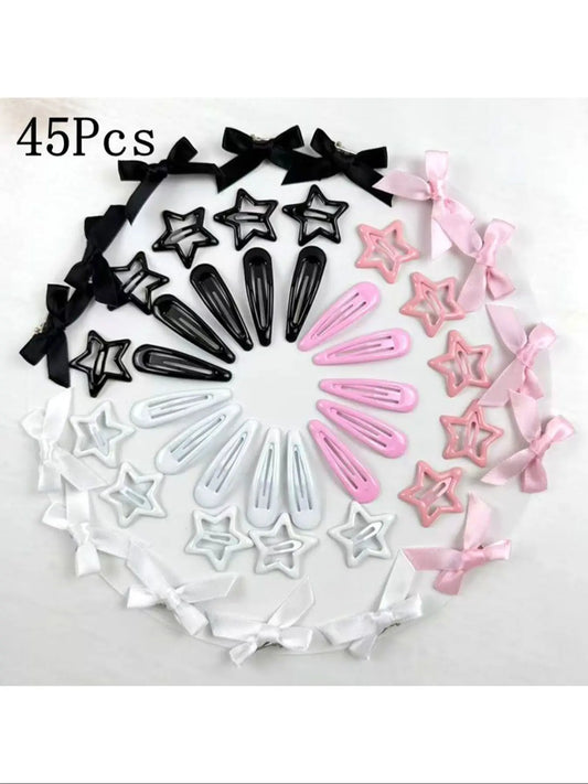 18/27/36/45PcsY2K Star Metal Snap Hair Clips, Cute Bow Hair Clip, Multi Color, Versatile Hair Accessories for Women, Minimalist Style, Elegant Design