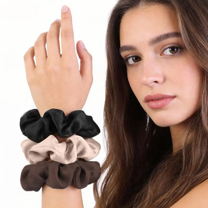 Satin Scrunchies for Women, 5 count Black Hair Ties for Girls No Crease Frizz-Free Soft Stylish Hair Accessories Gifts
