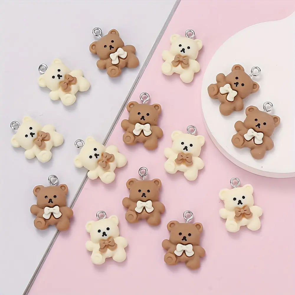 Cute Bow Bear Charms Set, Resin Pendants for DIY Jewelry Making, Beads and Accessories, Earrings Bracelets Necklaces Keychains Bags Accessories, DIY with Charms