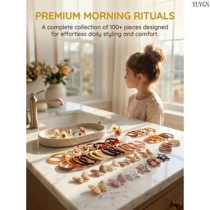 512 pieces/sets-Autumn Style Girls Cute Hair Accessories Set,Elegant Butterfly & Flower Hair Clips, Coffee Tone Hair Ties & Barrettes, Soft & Stylish, Perfect for Daily Wear, School, Parties & Gift Giving for Girls.