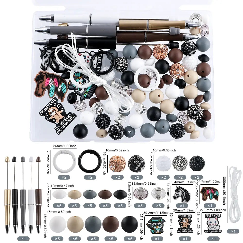85 boxed DIY bead pens, Bead set, and silicone focal beads, silicone round beads, suitable for jewelry making, matching DIY bracelets, hanging ropes, bead pen accessories, DIY Craft Set, Jewelry Making Supplies, Beading Supplies