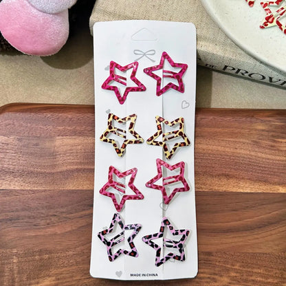 Animal Print Hair Clips, Leopard & Zebra Pattern Barrettes with Star Drop Design, Cute Decorative Hair Accessories for Daily Styling