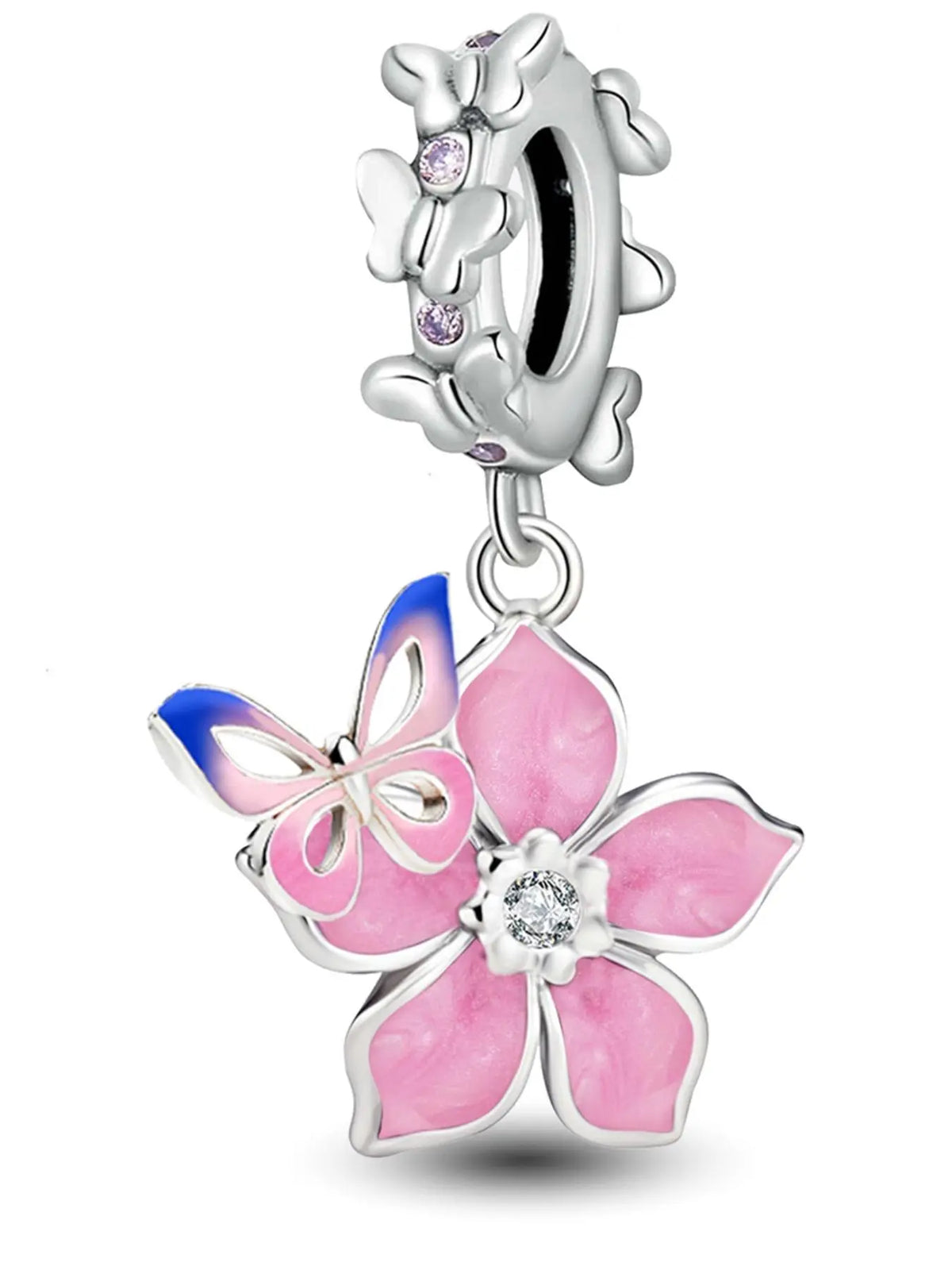 Butterfly & Flower Design Charms, Cute DIY Beads with Colorful Rhinestone, Trendy Exquisite DIY Jewelry for Birthday Gift, Beads Charms Accessories, Jewelry Making Charms, Charms for Crafts, Diy Craft Embellishments