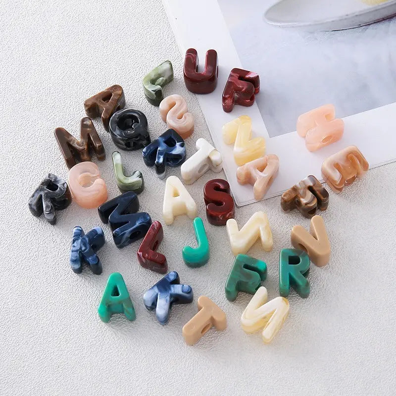 60 Pcs Acrylic Alphabet Letter Beads, Large Hole, Marble Pattern, Customizable for DIY Jewelry Making, Name Initials & Anniversary Gifts