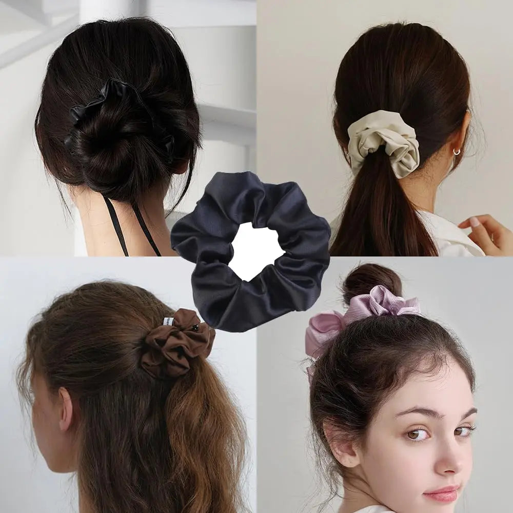 Satin Scrunchies for Women, 5 count Black Hair Ties for Girls No Crease Frizz-Free Soft Stylish Hair Accessories Gifts