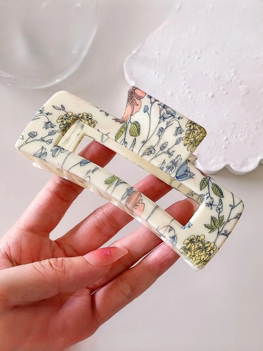 Vintage Retro Floral Pattern Hair White Claw Clip, Flower Hair Clip, Casual Versatile Shark Clip for Women & Girls, Elegant All-match Fashion Accessories for Daily & Party Decoration, Exquisite for Birthday Gifts, Hair Claws, Claw Hair Clips