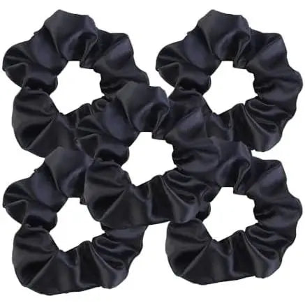 Satin Scrunchies for Women, 5 count Black Hair Ties for Girls No Crease Frizz-Free Soft Stylish Hair Accessories Gifts